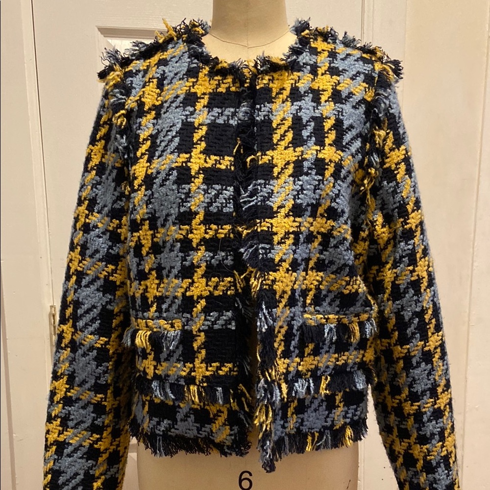 HALOGEN Plaid Fringed Women's Jacket